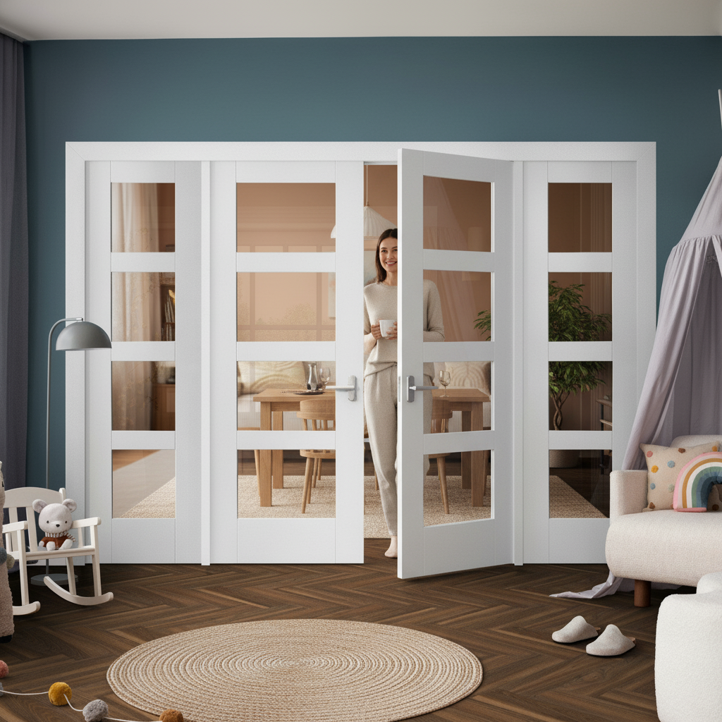 Premium Internal Shaker 4L Clear Glass Sidelight Room Divider Set with White Primed Frame for Elegant Space Division - Image 2