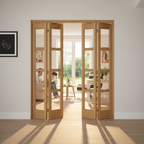 Premium Bi-Folding Room Divider Set with 4 Leaves - Clear Glazed Design and Easy Operation for Space Optimization