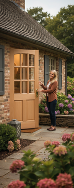 Premium Hardwood External Door with Nine Unglazed Panels and Curved Top Edge Design