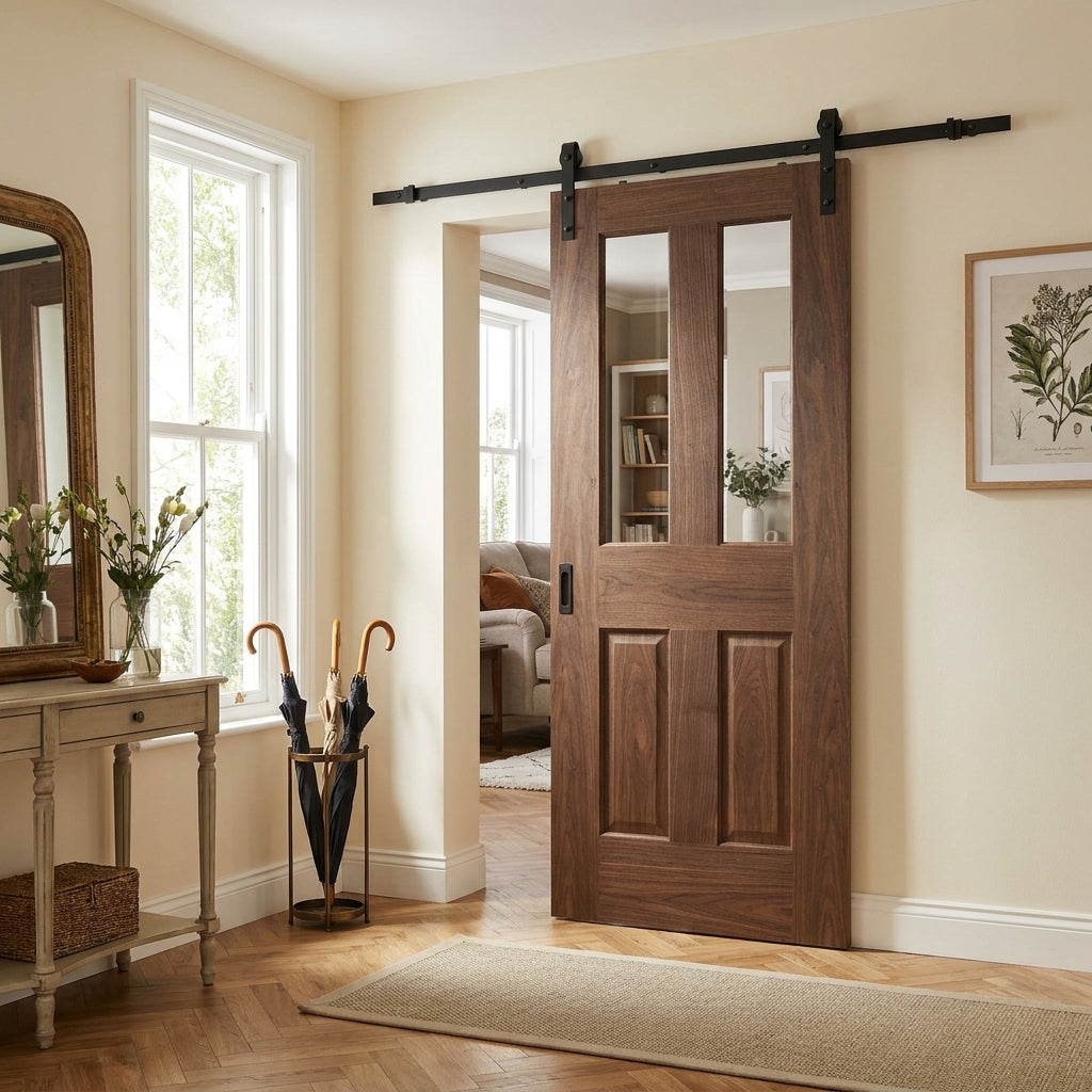 Walnut Internal Sliding Door Fully Finished 1 Light Victorian Design