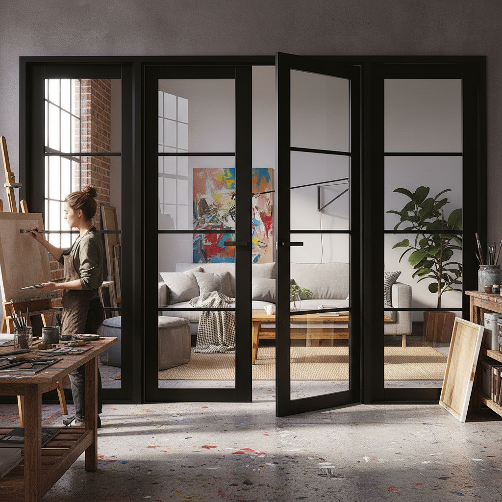 Premium Room Divider with Clear Safety Glass, Black Finish, and Industrial Design - 2031mm Height x 2478mm Width