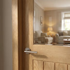 Internal Oak Door Unfinished with Half Light Clear Glass, Solid Core - detail view
