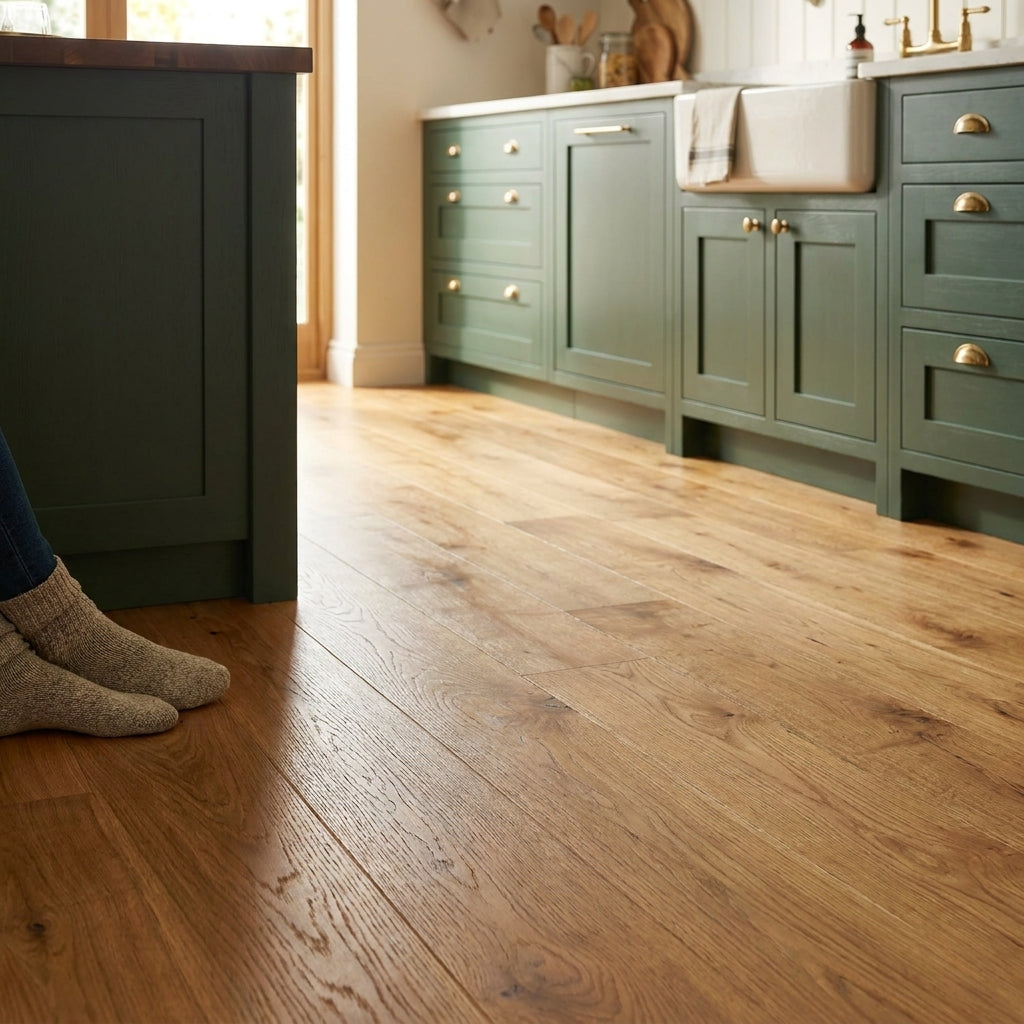 14mm Engineered Real Wood Flooring - Brushed & Oiled Natural Oak Finish - detail view