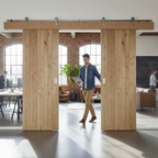 Premium Rustic Oak Ledged Double Sliding Door System with Complete Hardware and Adjustable Pelmet Options