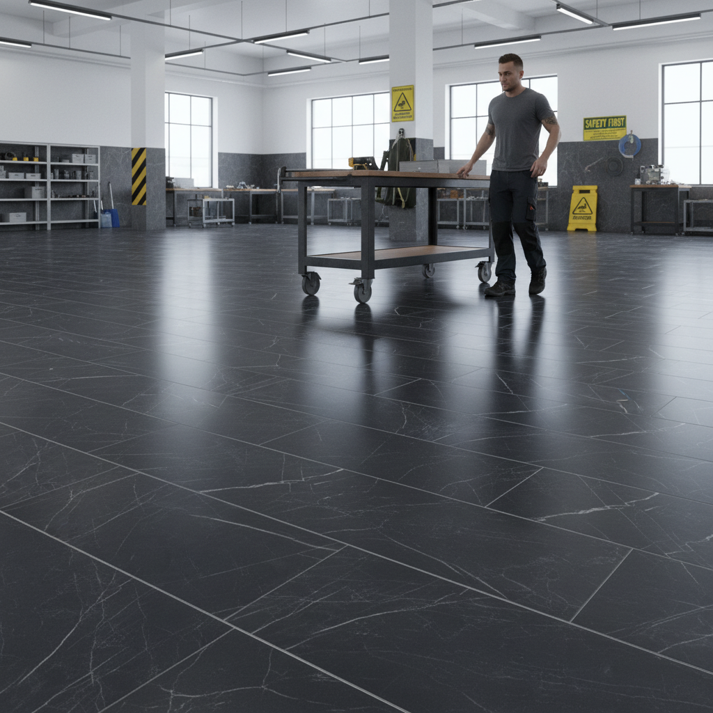 Premium 8mm Water-Resistant Laminate Flooring with Black Marble Effect - Durable, Non-Slip, and Scratch-Resistant for Modern Homes