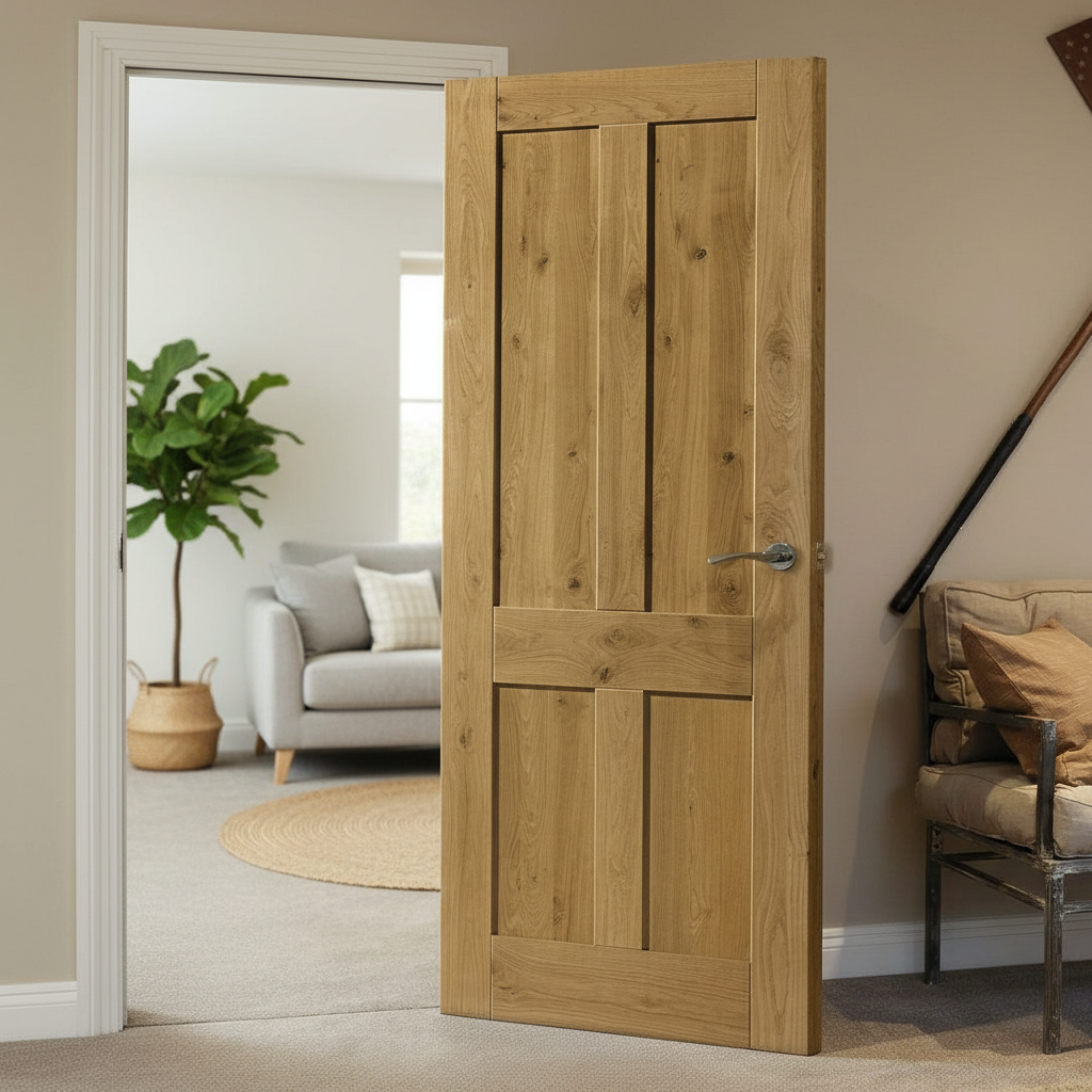 Premium Rustic Oak Internal Door with Natural Knotty Appearance and Solid Core Construction