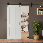 Premium White Primed Internal Victorian Shaker 4 Panel Sliding Door with Black Top Mounted Kit for Elegant Interiors
