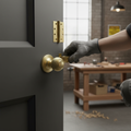 Premium Round Reeded Mortice Fire Door Knob Set with Polished Brass Finish, Fire-Rated Hinges, and Durable Tubular Latch