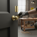 Premium Round Reeded Mortice Fire Door Knob Set with Polished Brass Finish, Fire-Rated Hinges, and Durable Tubular Latch