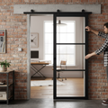 Premium Clear Glazed Pocket Door Set with Industrial Design and Adjustable Frame for Easy Installation