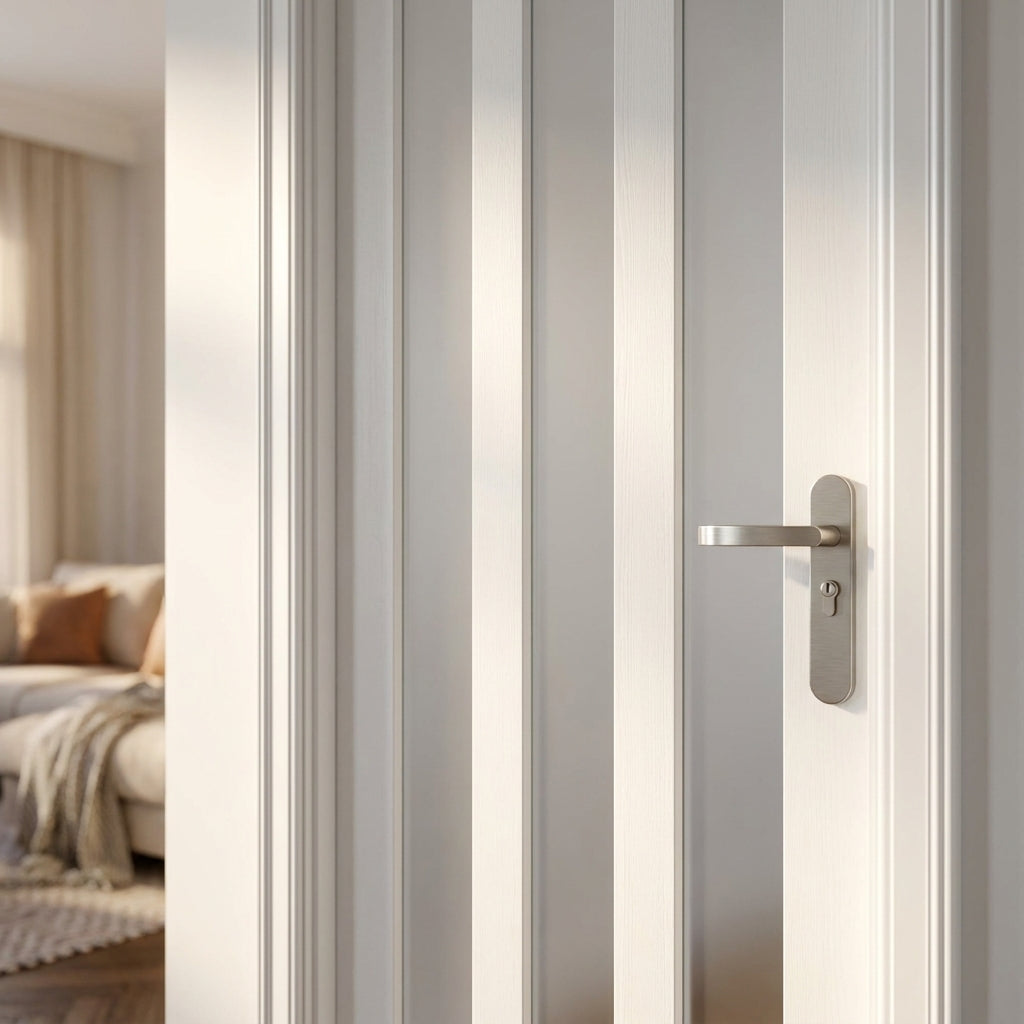 Internal White Door with 3 Light Obscure Glass, Primed Finish - detail view