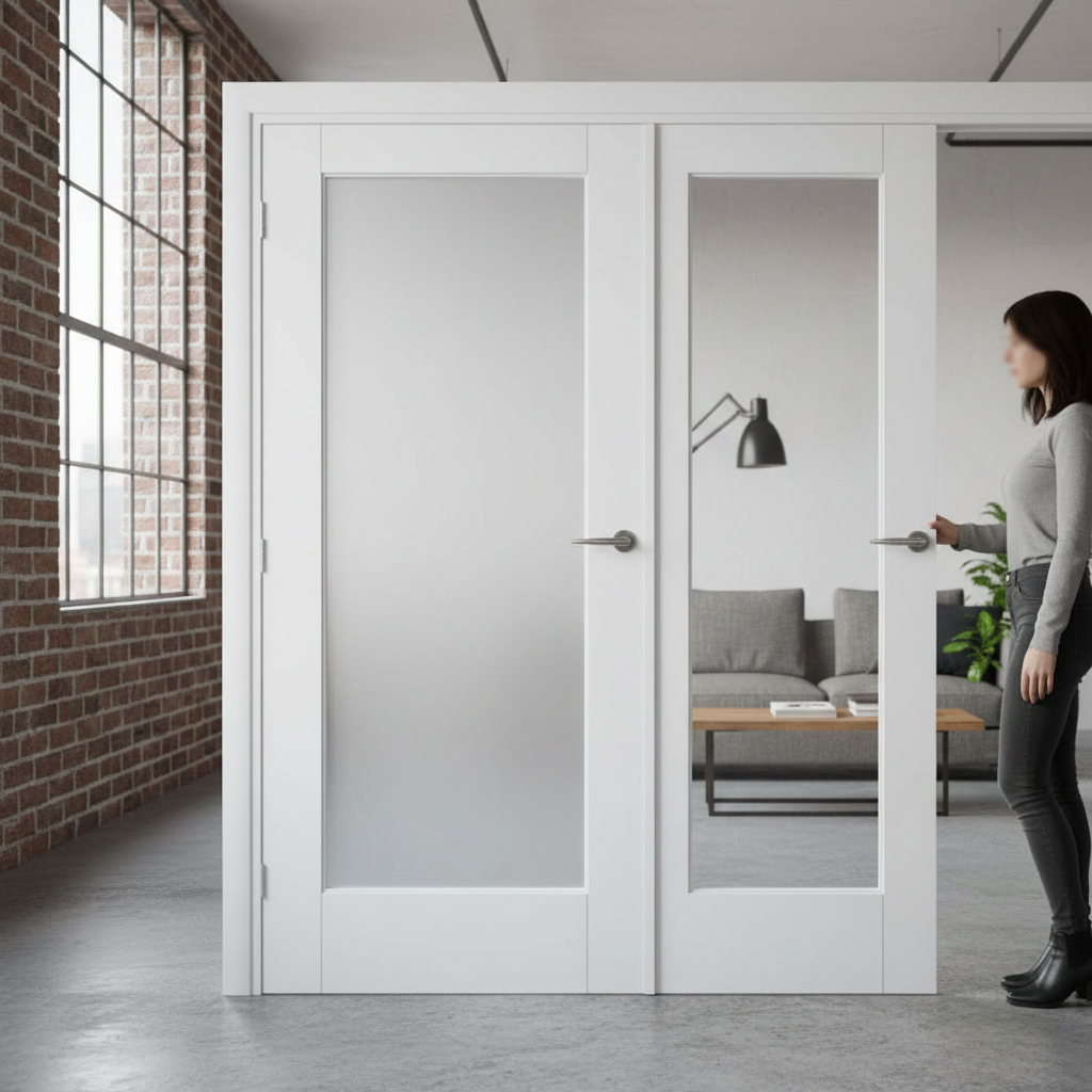 Premium Offset French Doors with Clear Glazed Demi Panel - Customizable Sizes and Configurations for Unique Room Dividers