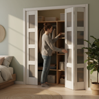 Premium White Bifold Door with Solid Core Construction and Recessed Panels for Easy Installation