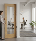 Premium Contemporary Oak 1 Light Internal Door with V Grooves and Cross Veneers - High-Quality Professional Grade for Industrial and Commercial App...