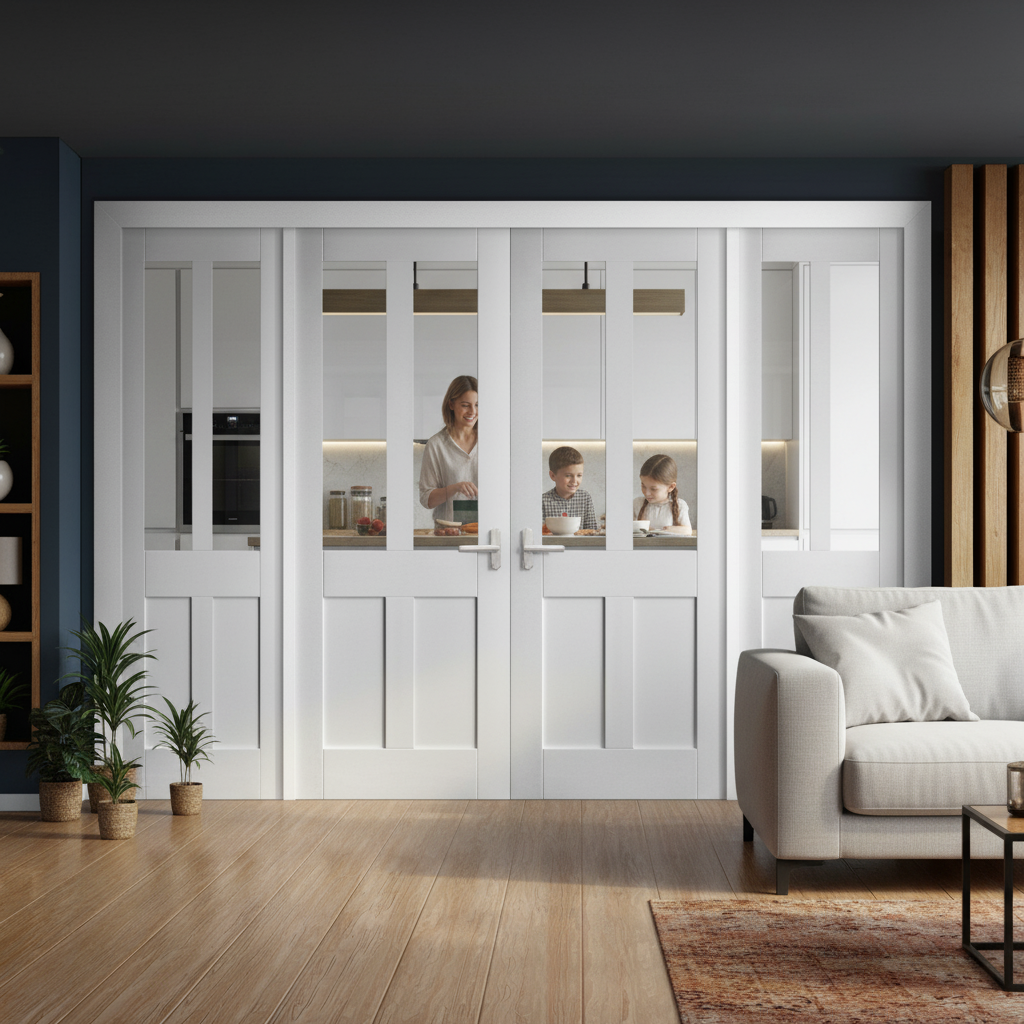 Premium Internal Victorian Room Divider Set with Clear Glass Panels and White Primed Frame for Elegant Home Interiors - Image 2
