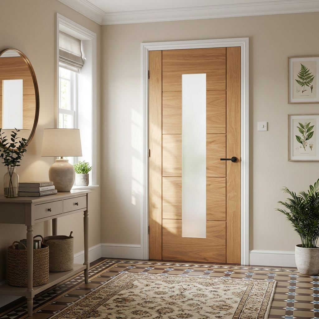 Internal Oak Door Made-to-Measure Unfinished with 1 Light Obscure Glass