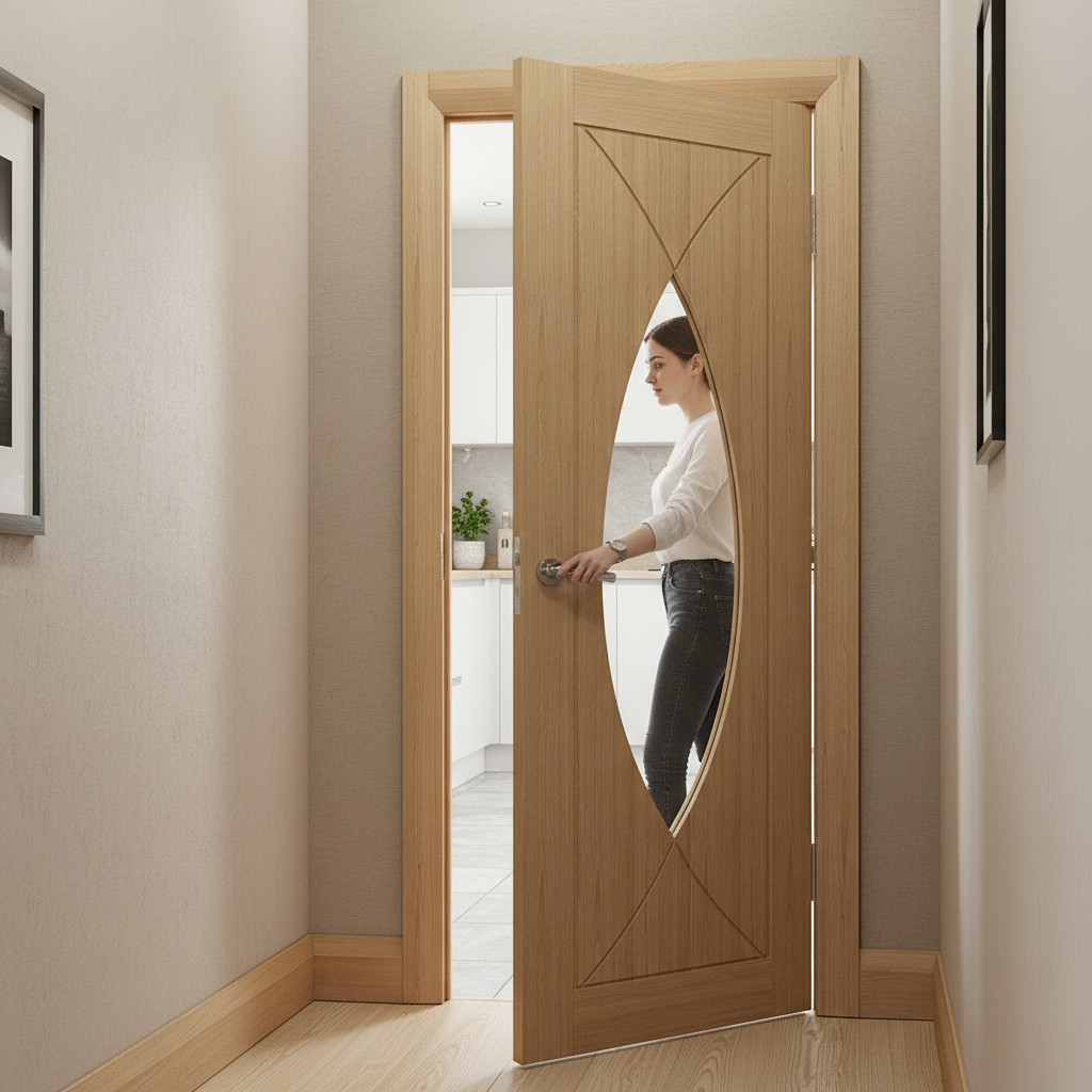 Premium Oak Glazed Interior Door with Clear Tempered Glass and Bespoke Size Options