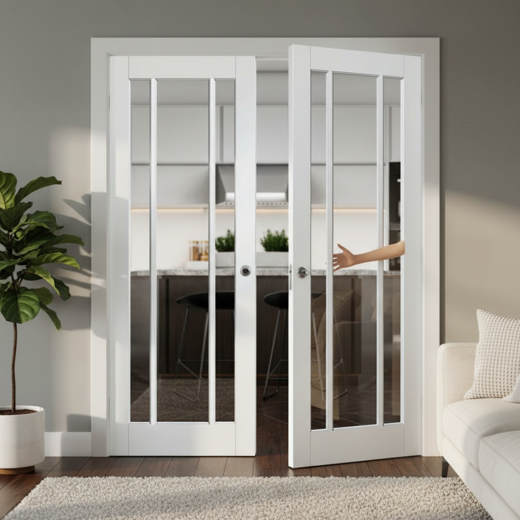 Premium Custom Made White French Doors with Clear Glass Panels for Brightening Any Interior Space