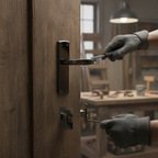 Premium Deco Lever on Backplate Door Handle Set in Black Nickel - Modern Aesthetic with Secure Closure and Matching Hinges