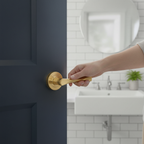 Premium Round Rose Lever Door Bathroom Handle Set with Satin Brass Finish, Privacy Latch, and Ball Bearing Hinges