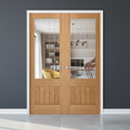 Premium Internal Oak Fully Finished 1 Panel 1 Light Obscure Lined Glazed Pair Door for Elegant Home Design