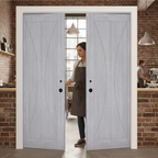 Premium Light Grey Double Pocket Door Set with Galvanised Steel Frame for Space-Saving Solutions