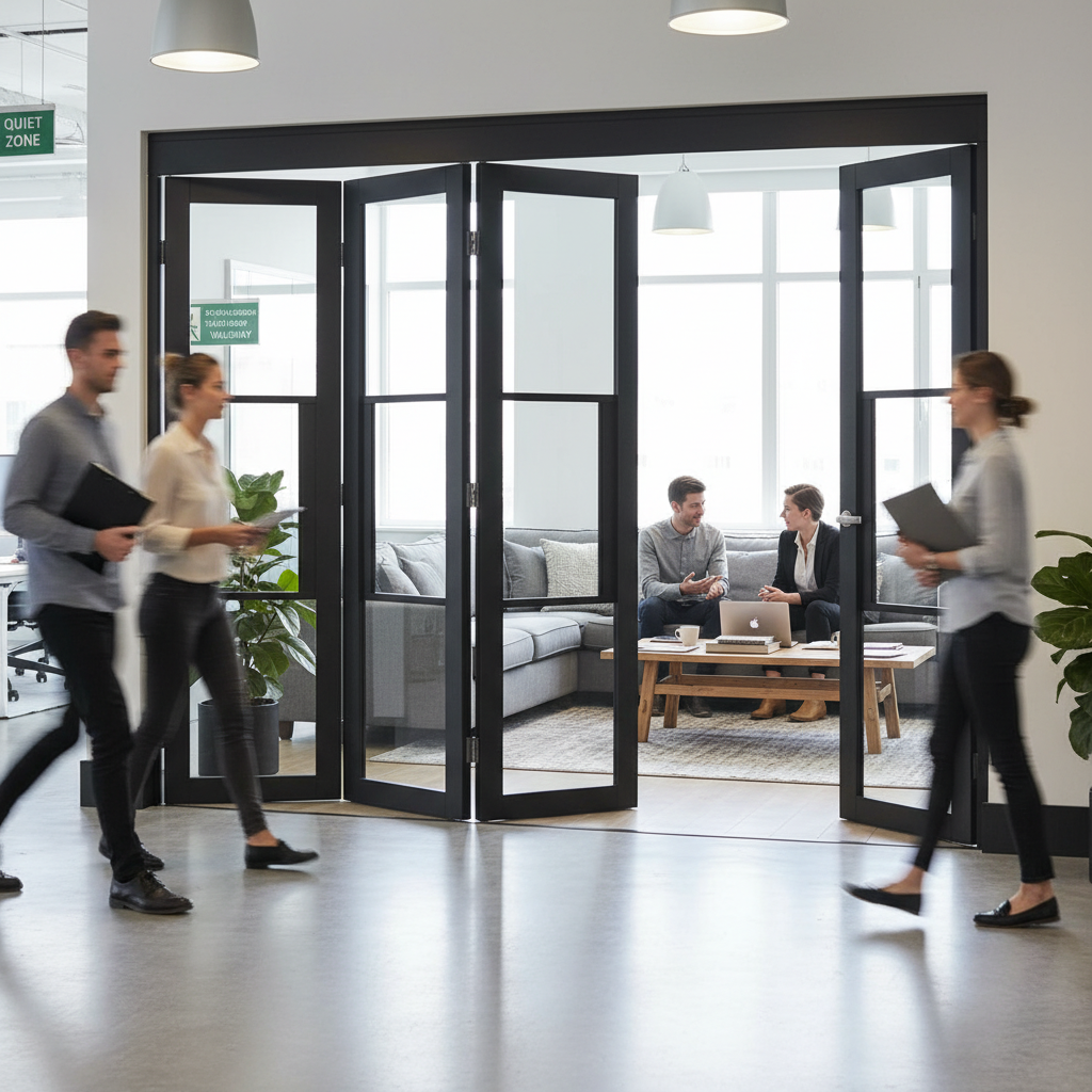 Premium Industrial Style Folding Doors with Clear Glass Panels - 4 Configurations Available for Home and Apartment Decor