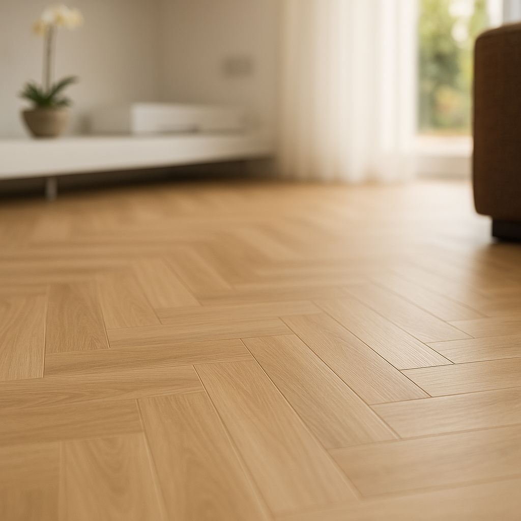 Herringbone Rigid Core LVT Flooring in Oak - 5.5mm Thickness - detail view