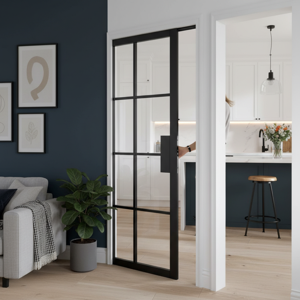 Premium Clear Glazed Pocket Door Set with Galvanised Steel Frame and Adjustable Jamb Options for Modern Interiors
