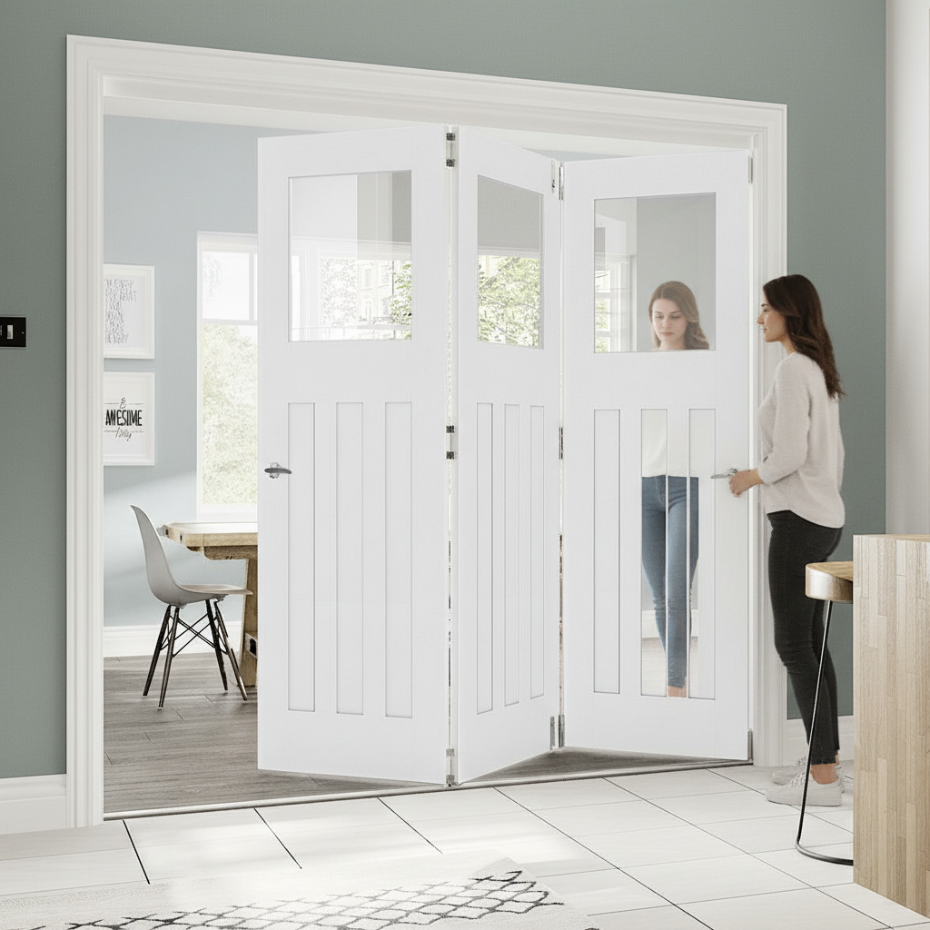 Premium Clear Glazed Bi-Folding Room Divider with Top Hung System and Custom Configurations