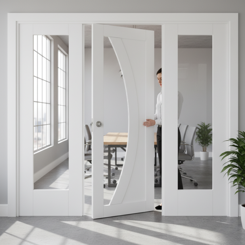 Premium Glazed Room Divider with Curved Glass Panels and Universal Frame - Ideal for Privacy and Light Enhancement