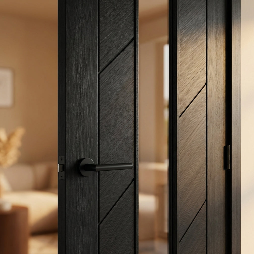 Internal Black Door with Clear Glass, Fully Finished Laminate Design - detail view