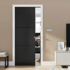 Premium 3 Panel Pocket Door Set with Top Hung Steel Frame and Adjustable Jambs for Industrial Style Interiors