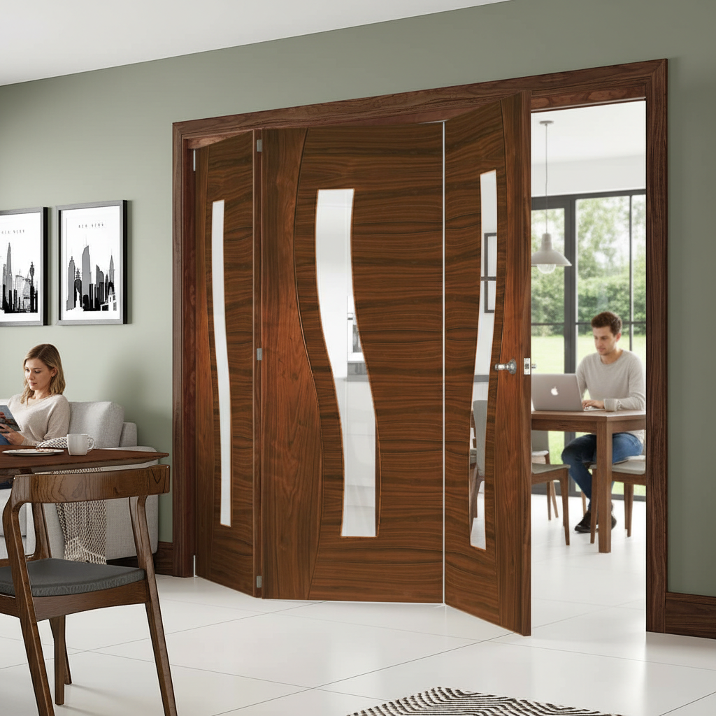 Premium Clear Glazed Bi-Folding Room Divider with Top Hung System and Multiple Configurations for Flexible Spaces