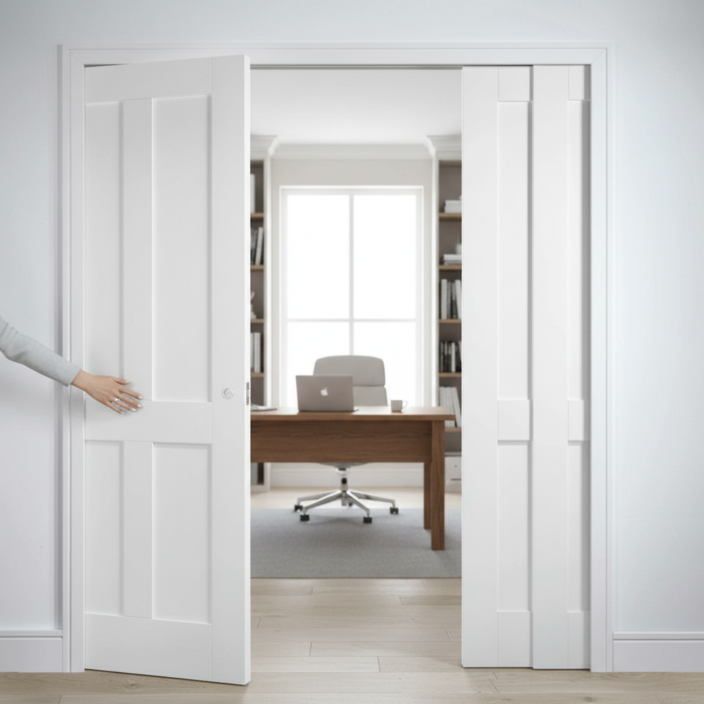 Premium 4 Panel Telescopic Pocket Door System with Wooden Jamb Kit and Maintenance-Free Track for Seamless Space Management