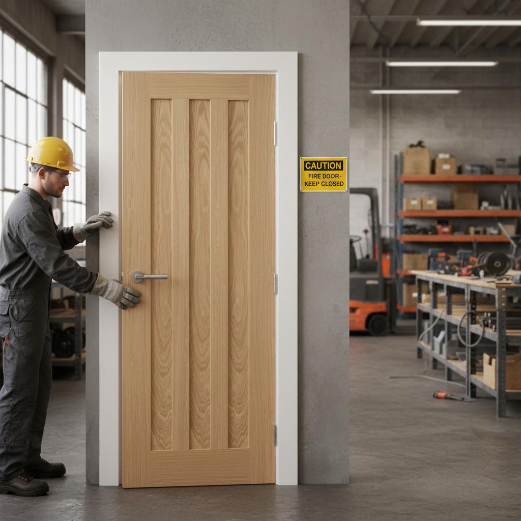 Premium Prefinished Fire Door with Oak Veneer, FD30 Certification, and Engineered Construction for Enhanced Stability and Fire Protection