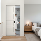 Premium White Primed Internal Shaker 4 Panel Framed Pocket Door Set for Elegant Home Interiors - Image 2