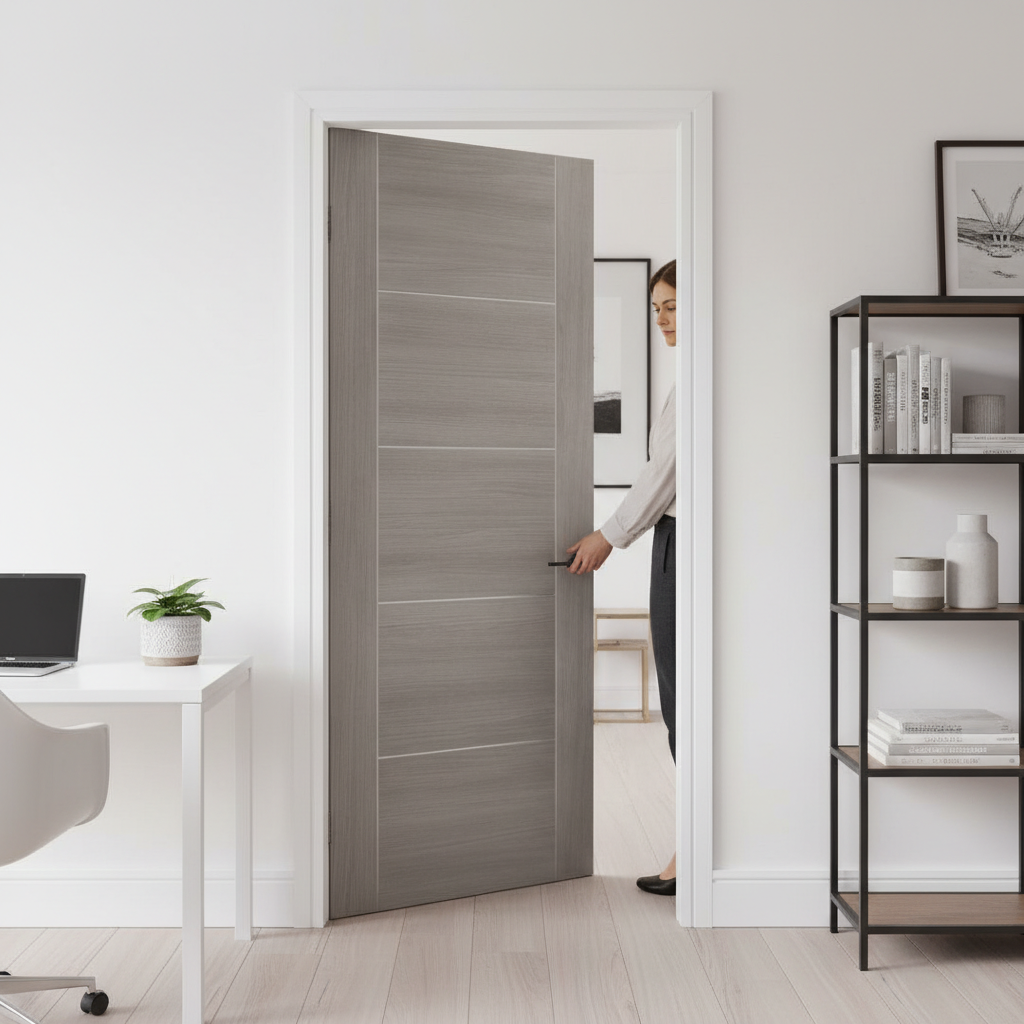 Premium Fully Finished Light Grey Laminated Internal Door for Modern Interiors - High-Quality Professional Grade for Industrial and Commercial Appl...