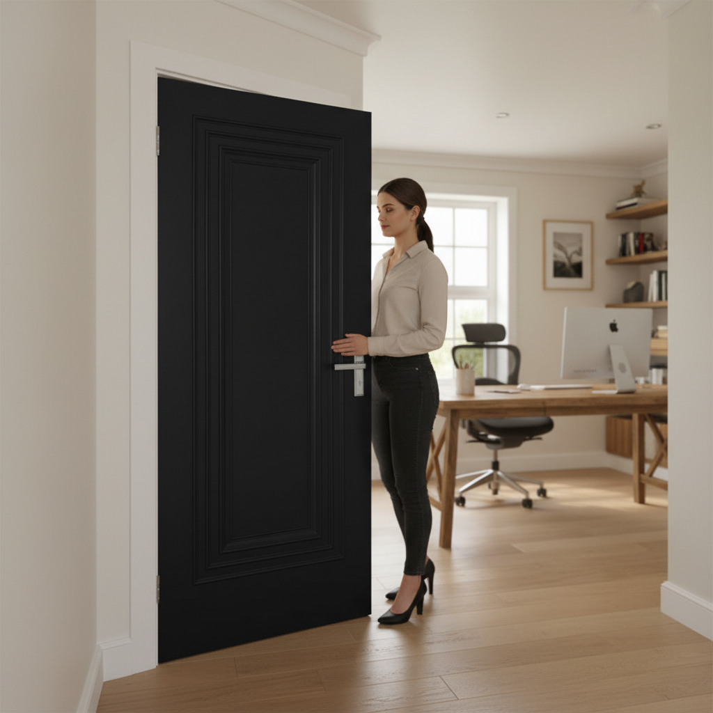 Premium Jet Black Internal Fully Finished 1 Panel Door - Modern Timber Design for Sophisticated Interiors - Image 2