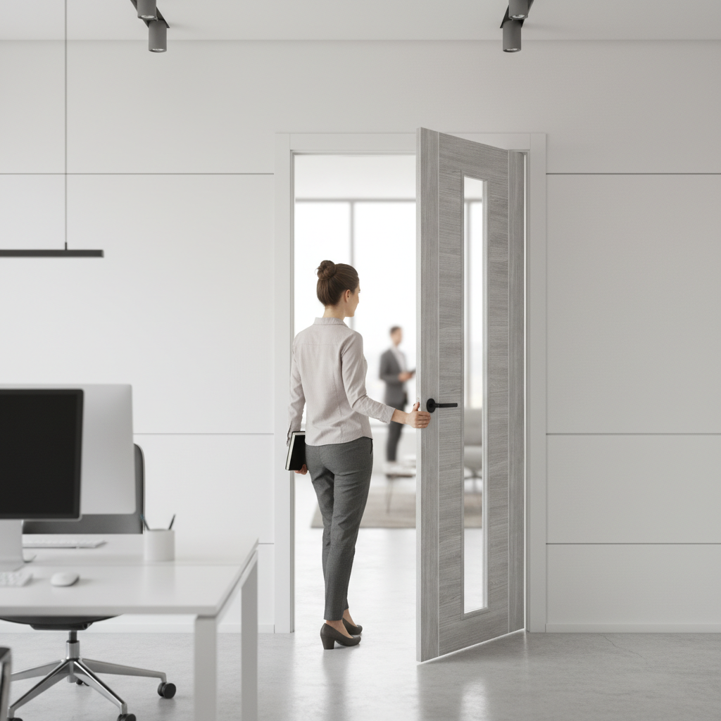 Premium White Grey Laminate Door with Clear Glass - Easy to Clean and Modern Design for Family Homes