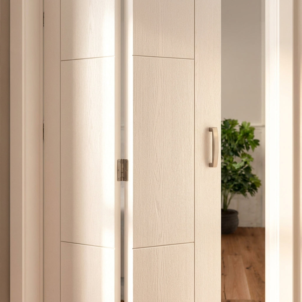 Internal Bi-Fold Door, White, Primed Finish, Semi-Solid Core - detail view