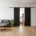 Premium Double Sliding Doors with Top Mount Track System, Available in Matt Black or Stainless Steel, Soft Close Option and Flush Pulls