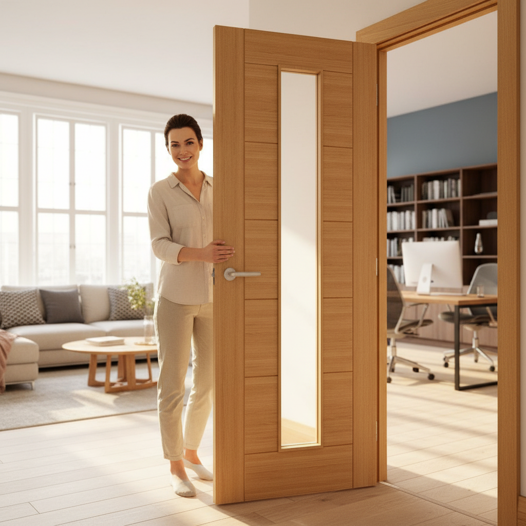 Premium Glazed Internal Door with Real Oak Veneer and Solid Core - Modern Design with Custom Size Options