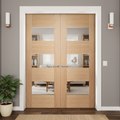 Premium Internal Oak Fully Finished Glazed Pair Door with Three Clear Glass Lights and Seamless Installation Features