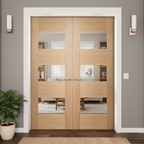 Premium Internal Oak Fully Finished Glazed Pair Door with Three Clear Glass Lights and Seamless Installation Features