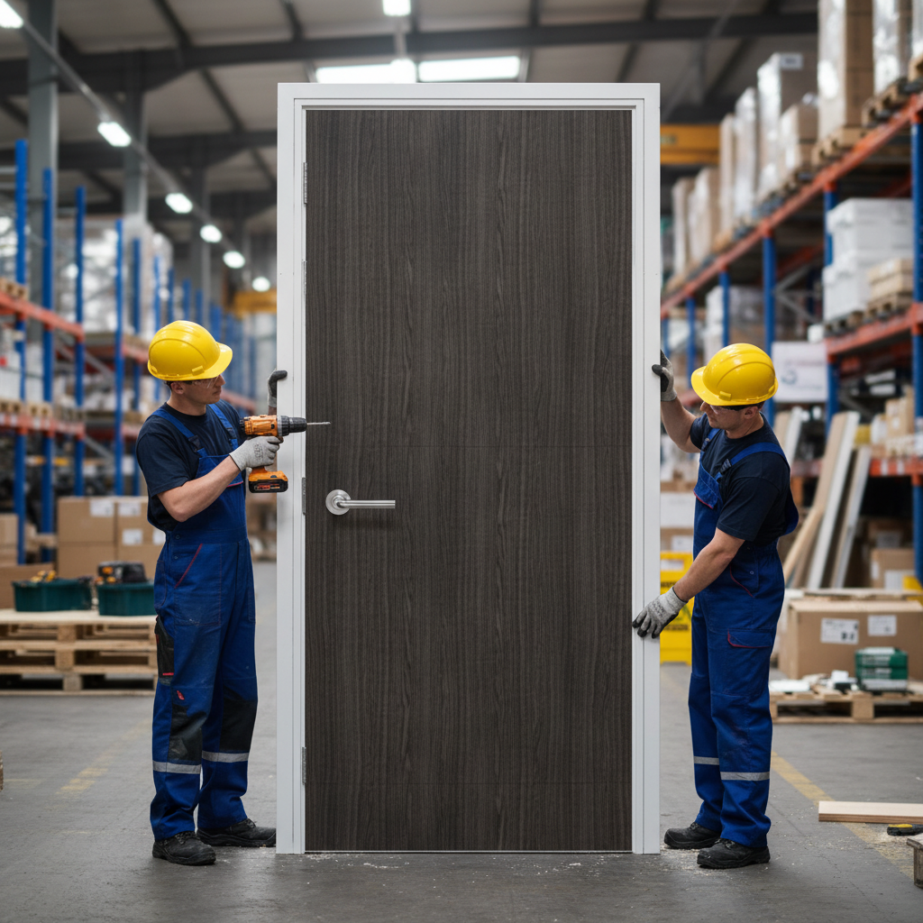 Premium Flush Fire Door with Solid Core and Hand-Picked American Grey Ash Veneer - Durable and Stylish Design