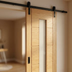 Oak Internal Sliding Door Unfinished with 1 Light Clear Glass Glazing - detail view