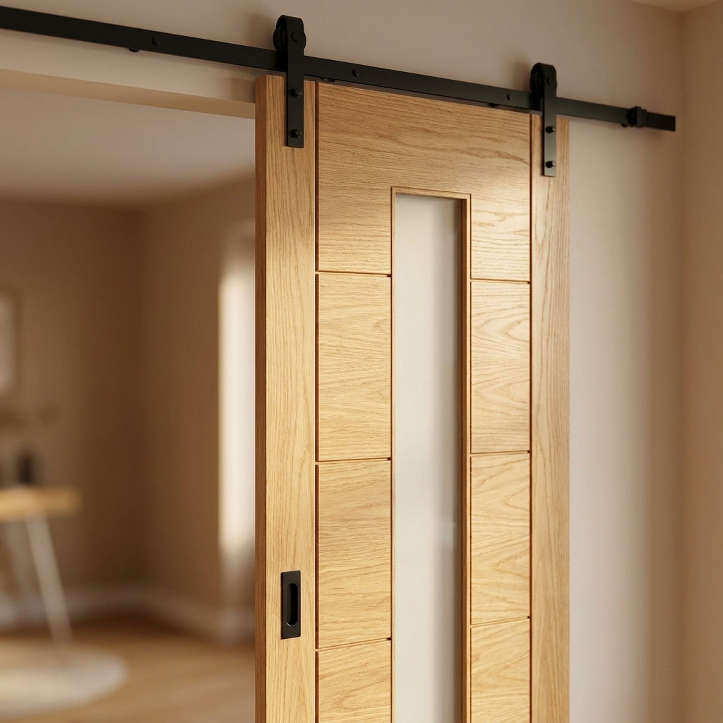 Oak Internal Sliding Door Unfinished with 1 Light Clear Glass Glazing - detail view