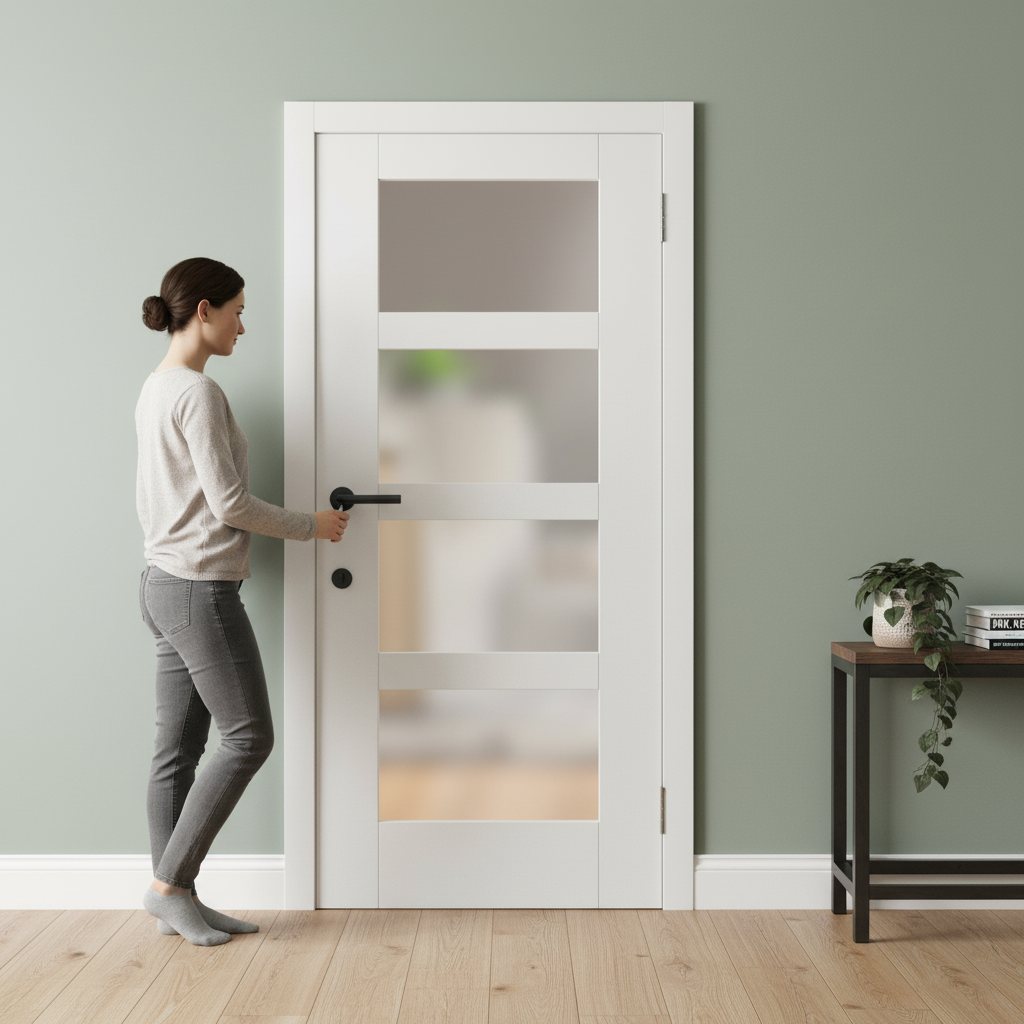 Premium Internal Shaker Door with 4 Light Obscure Glass Design, Solid Core, and Double Primed Finish for Easy Customization