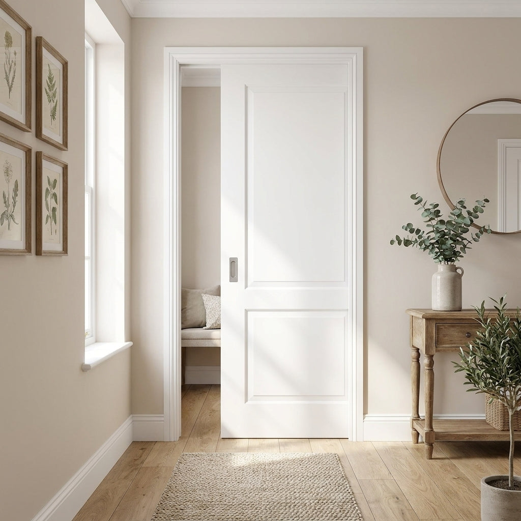 Pocket Door Set, Internal White, 100mm, Hollow Core, Primed Finish, 2 Panel Design